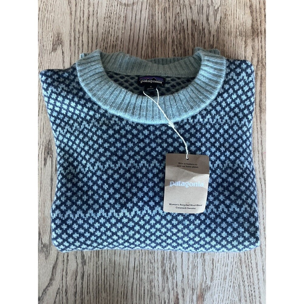 NEW Patagonia Women's Blue Recycled Wool Crewneck Sweater Blue Size Small - Picture 2 of 6